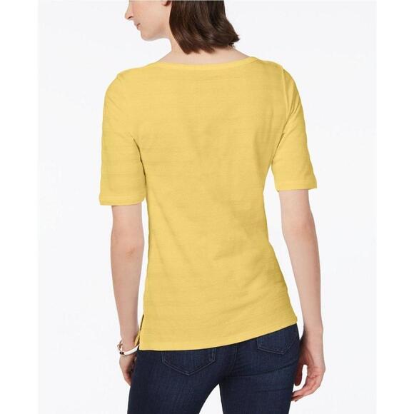 Charter Club Cotton Textured-Stripe Top Lemon Yellow L - Picture 2 of 2